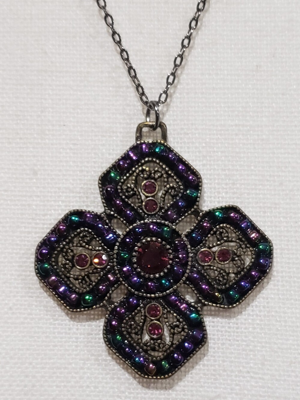 Purple Pendant with Rhinestone Accents Necklace